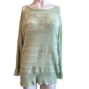 NY & Co Ladies Medium Tunic Sweater Open Weave Light Green Lightweight Pullover